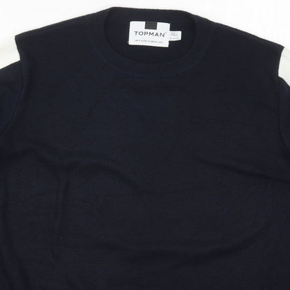 Topman Mens Blue Crew Neck Striped Acrylic Pullover Jumper Size S