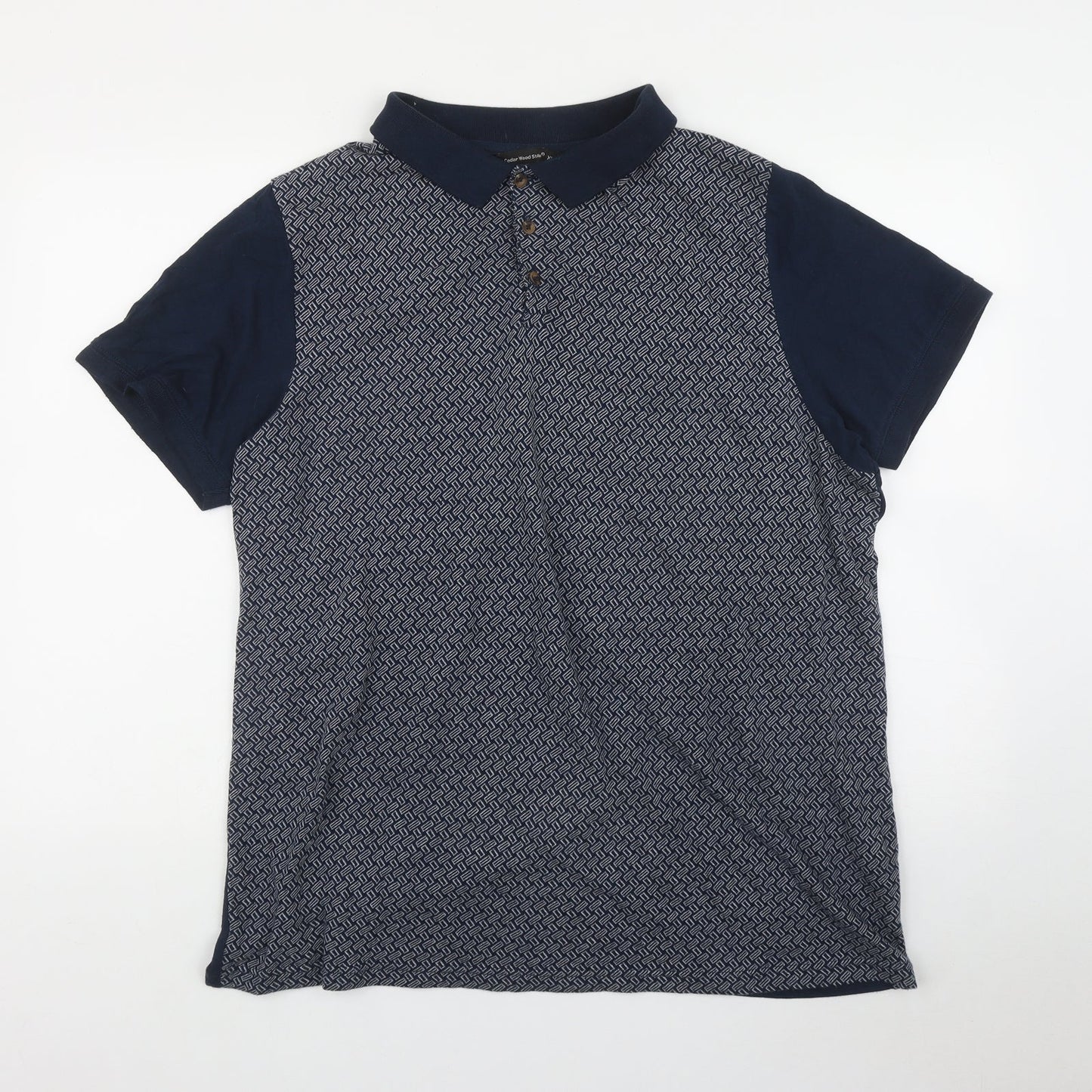 CEDAR Mens Blue Geometric Cotton  Polo Size 2XL Collared Button