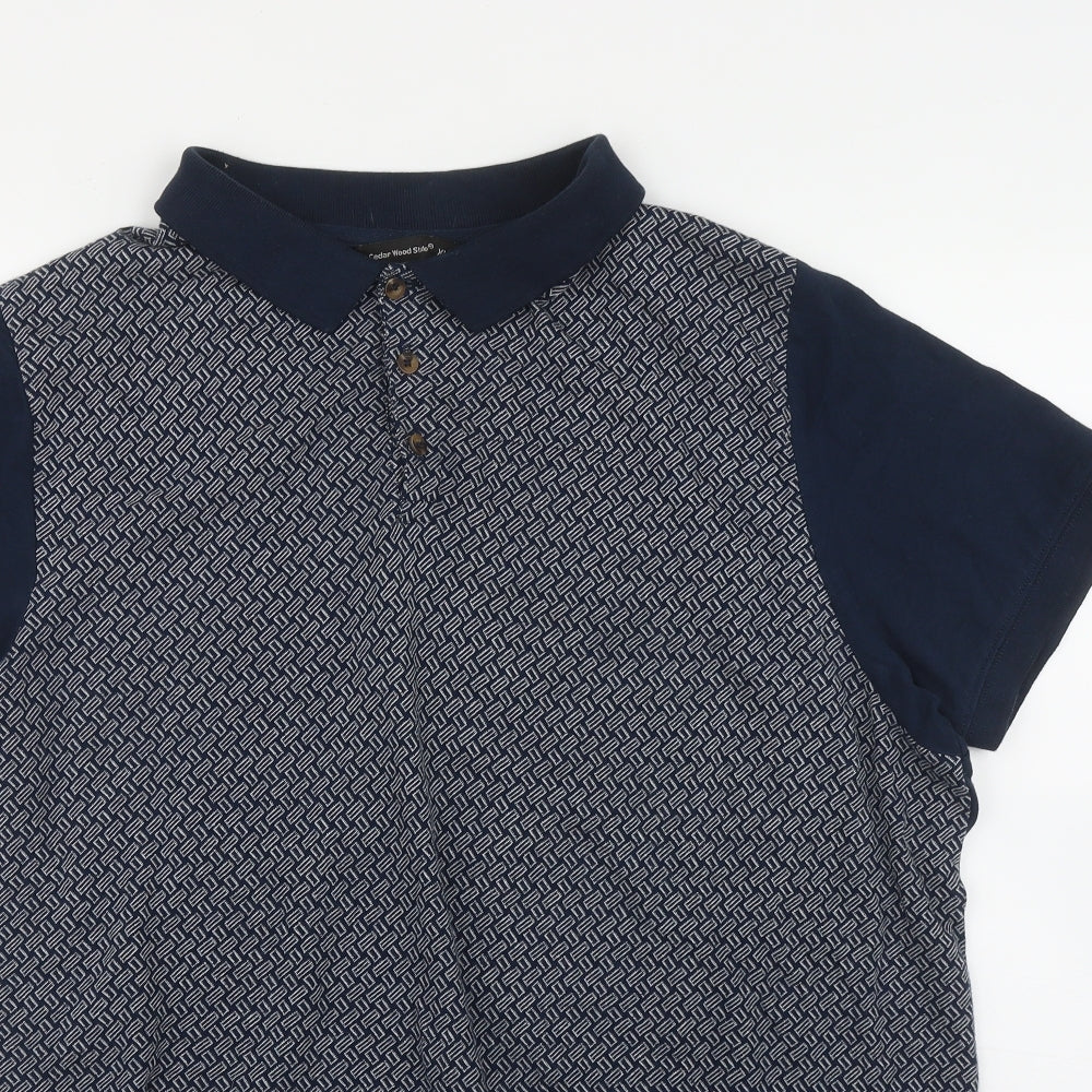 CEDAR Mens Blue Geometric Cotton  Polo Size 2XL Collared Button