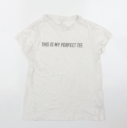 Primark Womens White  Cotton Basic T-Shirt Size 2XS Round Neck - 'This is my perfect Tee'