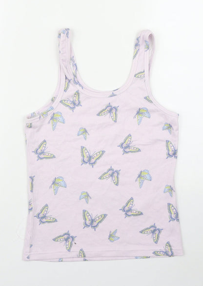Primark Womens Purple Geometric Polyester Basic Tank Size 2XS Scoop Neck