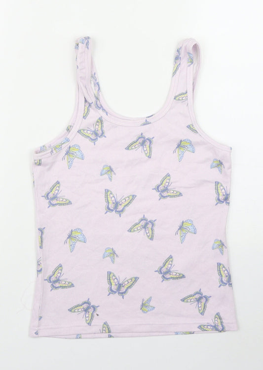 Primark Womens Purple Geometric Polyester Basic Tank Size 2XS Scoop Neck
