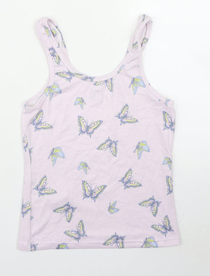 Primark Womens Purple Geometric Polyester Basic Tank Size 2XS Scoop Neck