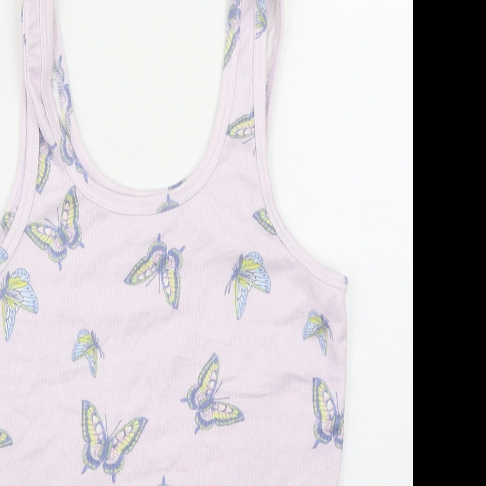 Primark Womens Purple Geometric Polyester Basic Tank Size 2XS Scoop Neck