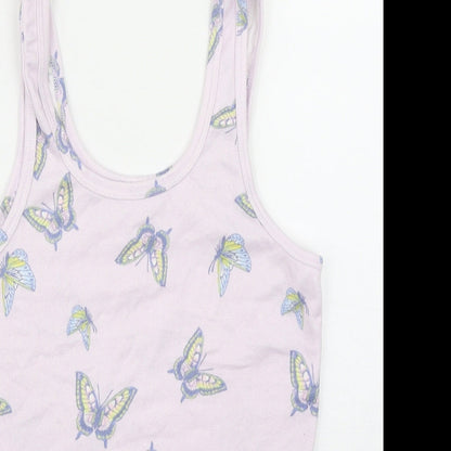 Primark Womens Purple Geometric Polyester Basic Tank Size 2XS Scoop Neck