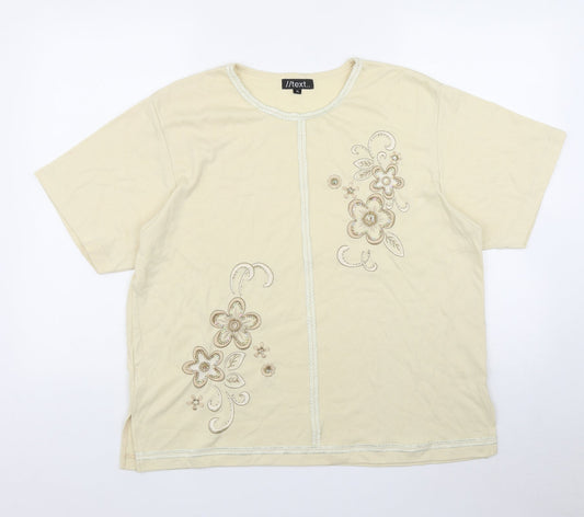 Additional front view of //text.. women’s yellow polyester basic t-shirt, size XL, round neck
