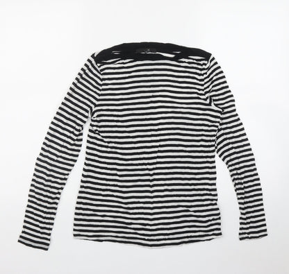 NEXT Womens Black Striped Viscose Basic T-Shirt Size 8 Boat Neck