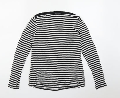 NEXT Womens Black Striped Viscose Basic T-Shirt Size 8 Boat Neck