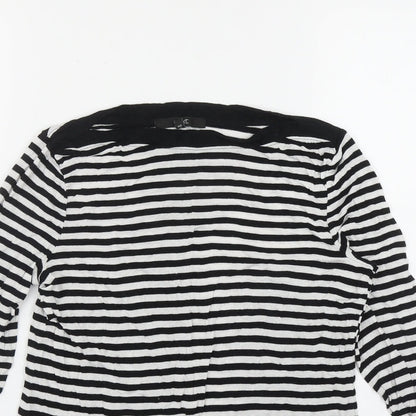 NEXT Womens Black Striped Viscose Basic T-Shirt Size 8 Boat Neck