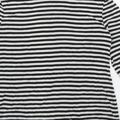 NEXT Womens Black Striped Viscose Basic T-Shirt Size 8 Boat Neck