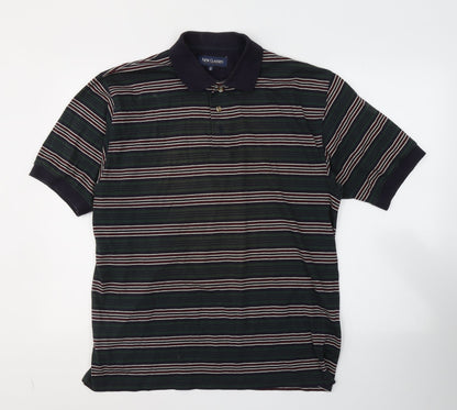 New Classics Mens Green Striped Cotton  Polo Size M Collared Pullover
