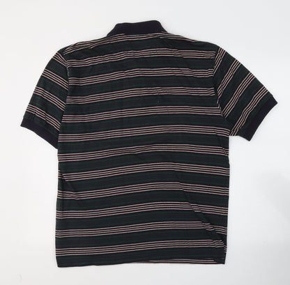 New Classics Mens Green Striped Cotton  Polo Size M Collared Pullover