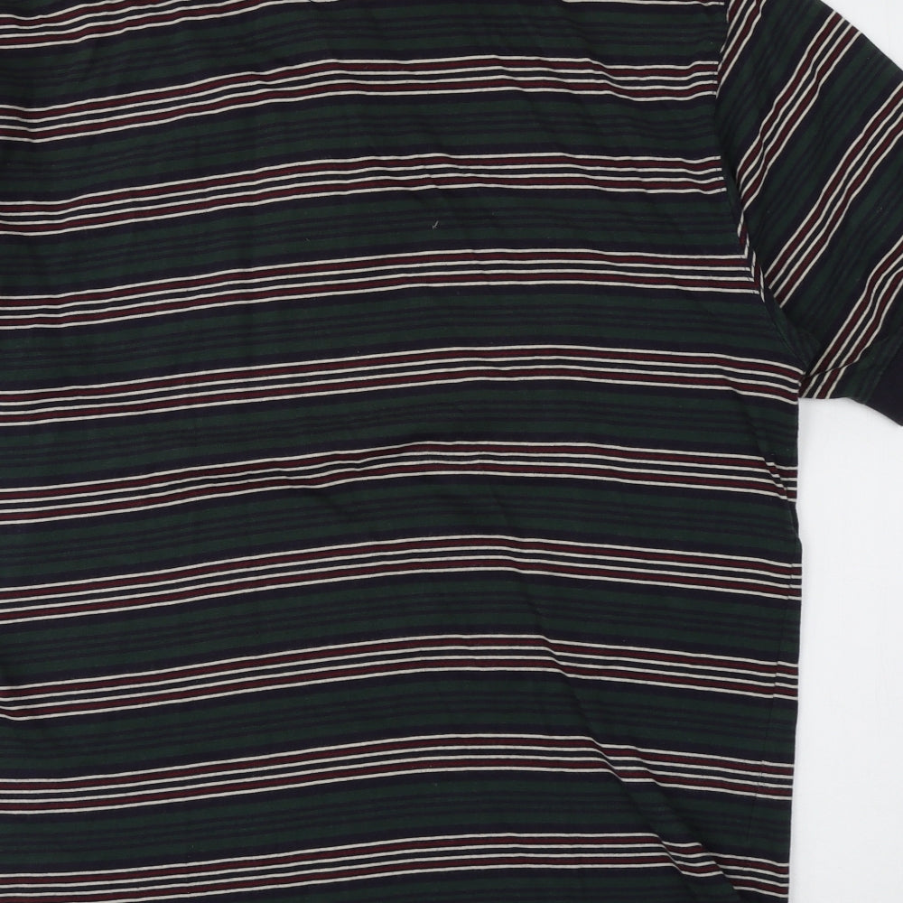 New Classics Mens Green Striped Cotton  Polo Size M Collared Pullover