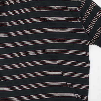 New Classics Mens Green Striped Cotton  Polo Size M Collared Pullover