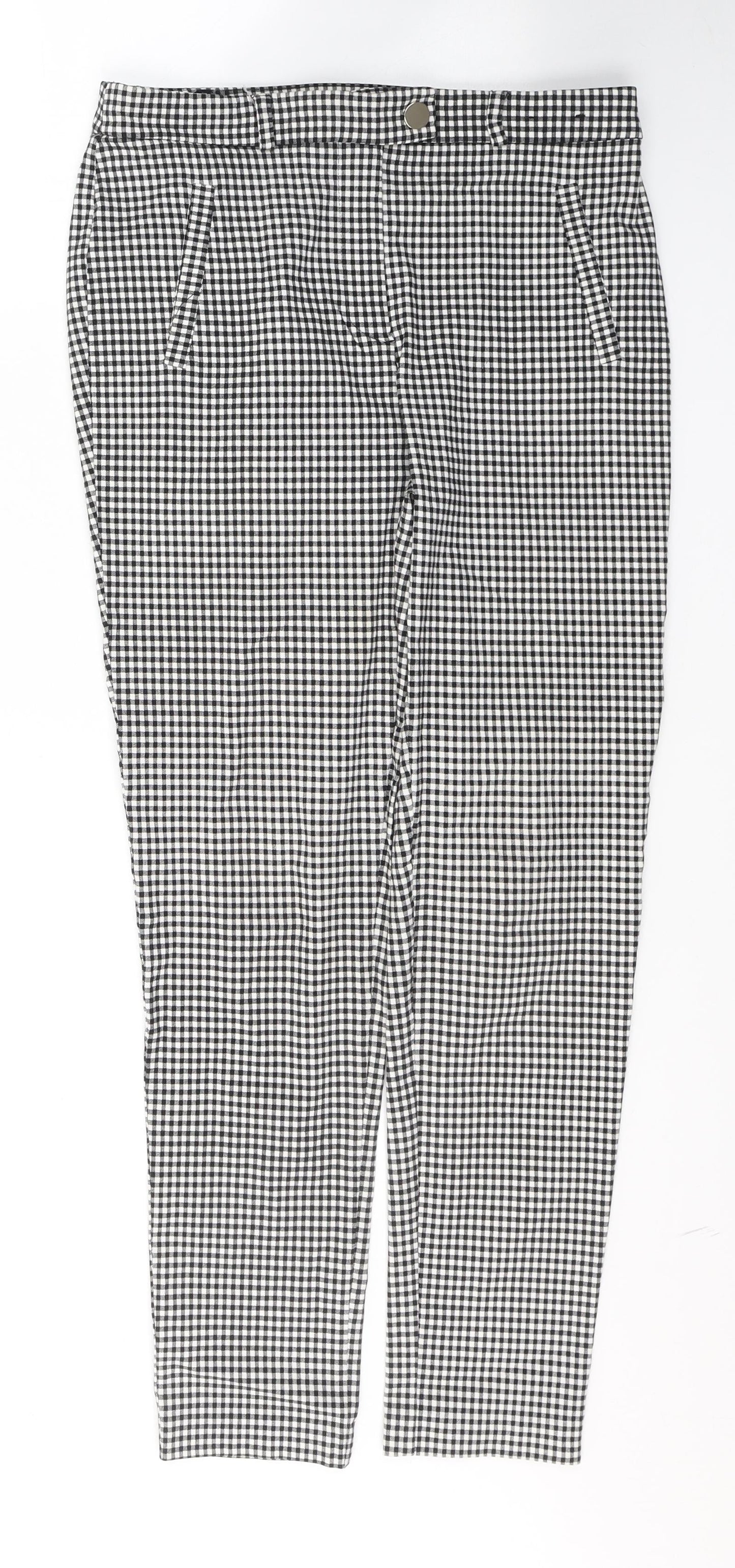 F&F Womens Black Check Viscose Trousers  Size 12 L27 in Regular Button