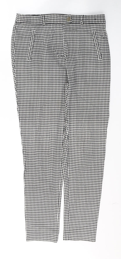 F&F Womens Black Check Viscose Trousers  Size 12 L27 in Regular Button