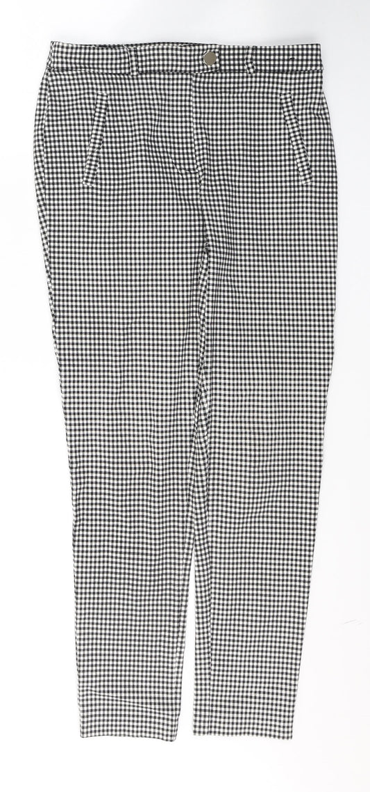 F&F Womens Black Check Viscose Trousers  Size 12 L27 in Regular Button