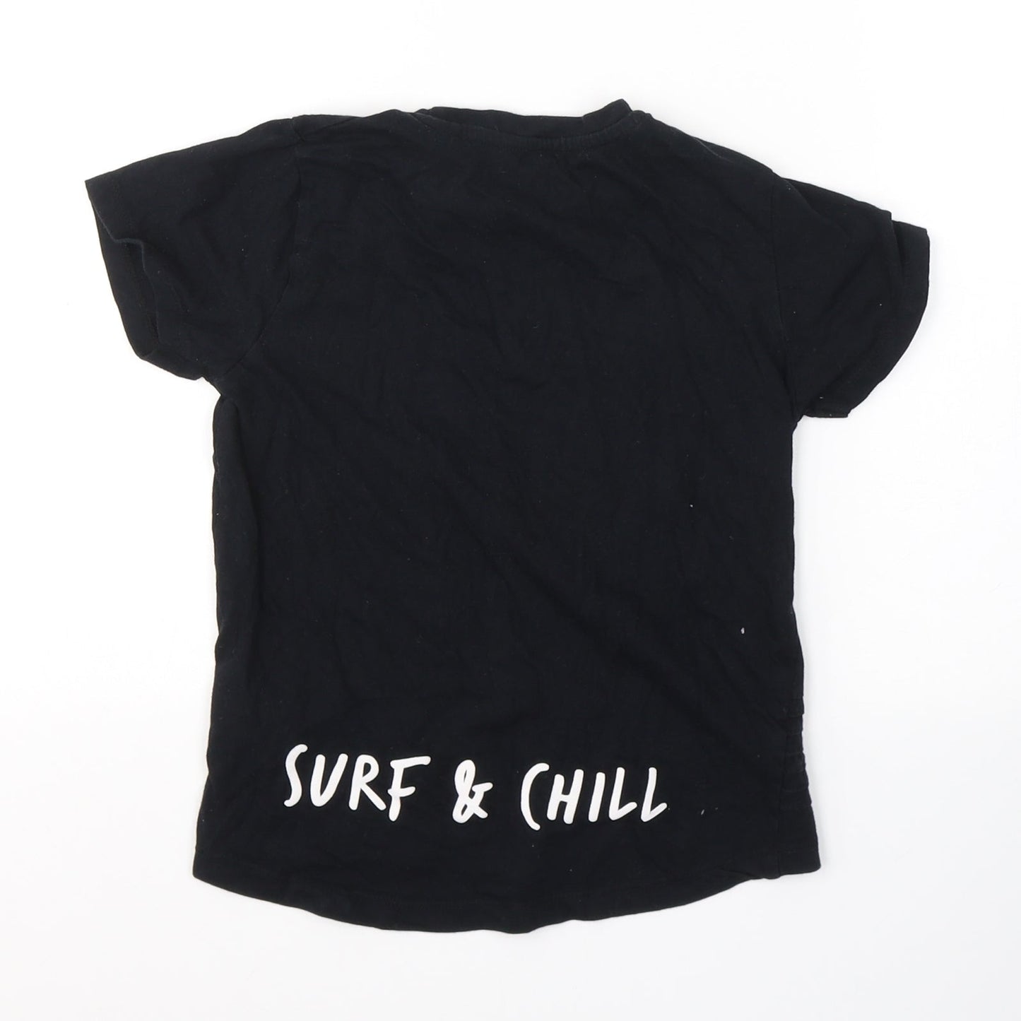 Preworn Boys Black  Cotton Pullover T-Shirt Size 5-6 Years Round Neck Pullover
