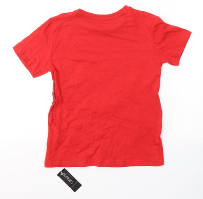 Back view of Dunnes boys’ red cotton basic t-shirt, size 6, years round neck pullover