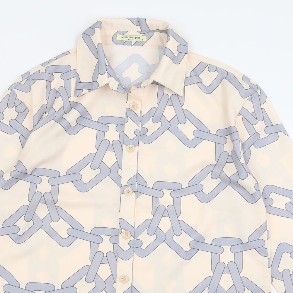 Womens UK Size S Drole de copine Beige Basic Button-Up
