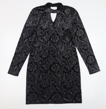 Oasis Womens Black Geometric Polyester A-Line  Size M  Halter Button