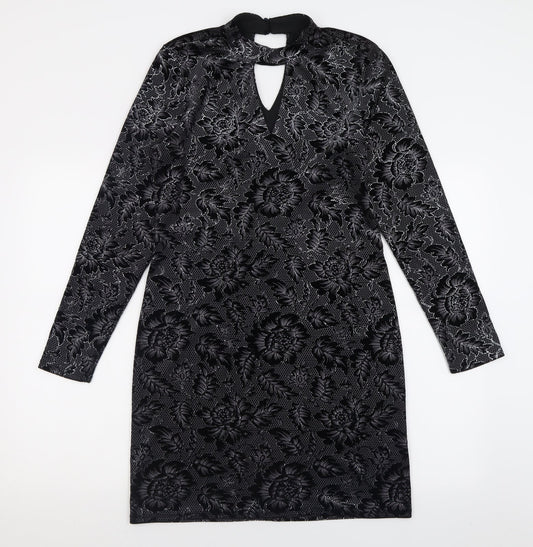 Oasis Womens Black Geometric Polyester A-Line  Size M  Halter Button