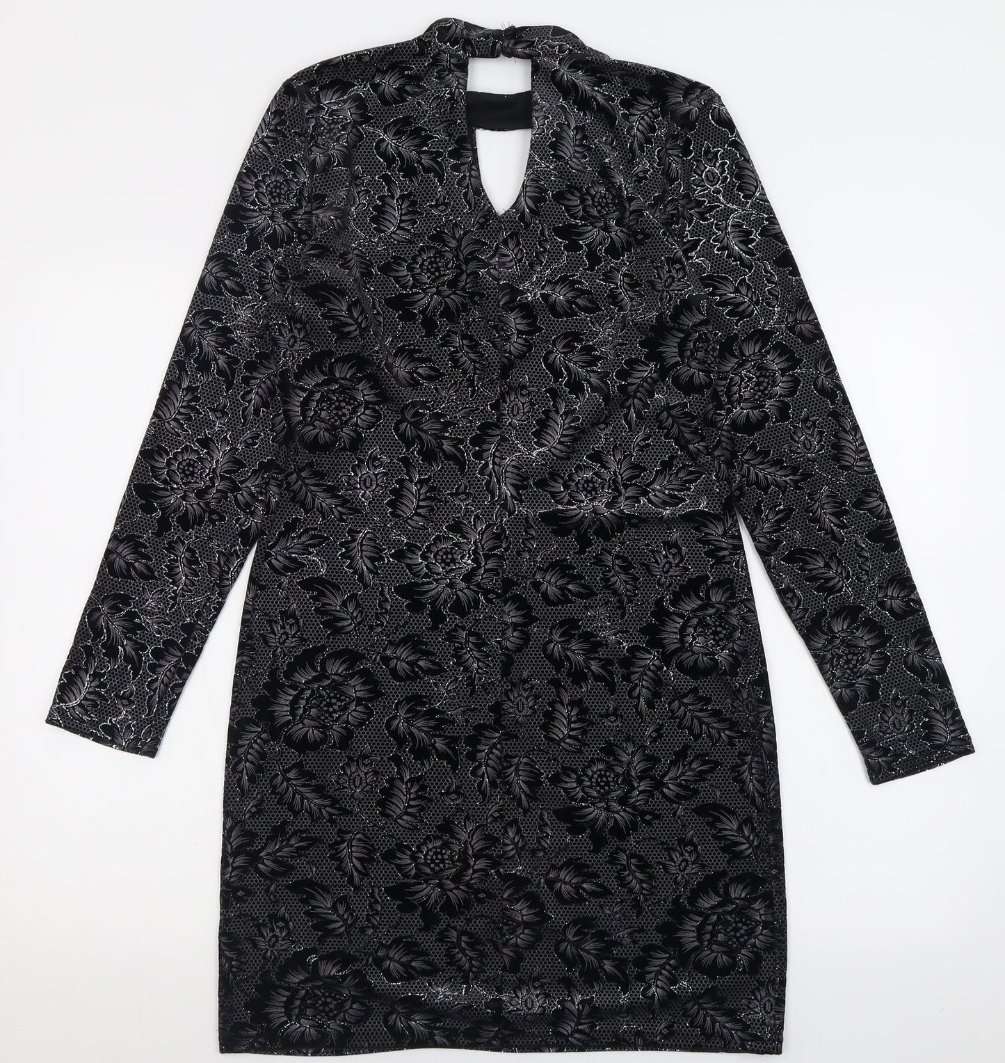 Oasis Womens Black Geometric Polyester A-Line  Size M  Halter Button