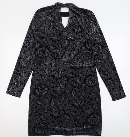 Oasis Womens Black Geometric Polyester A-Line  Size M  Halter Button