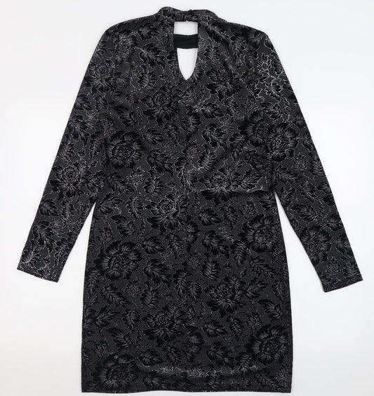 Oasis Womens Black Geometric Polyester A-Line  Size M  Halter Button