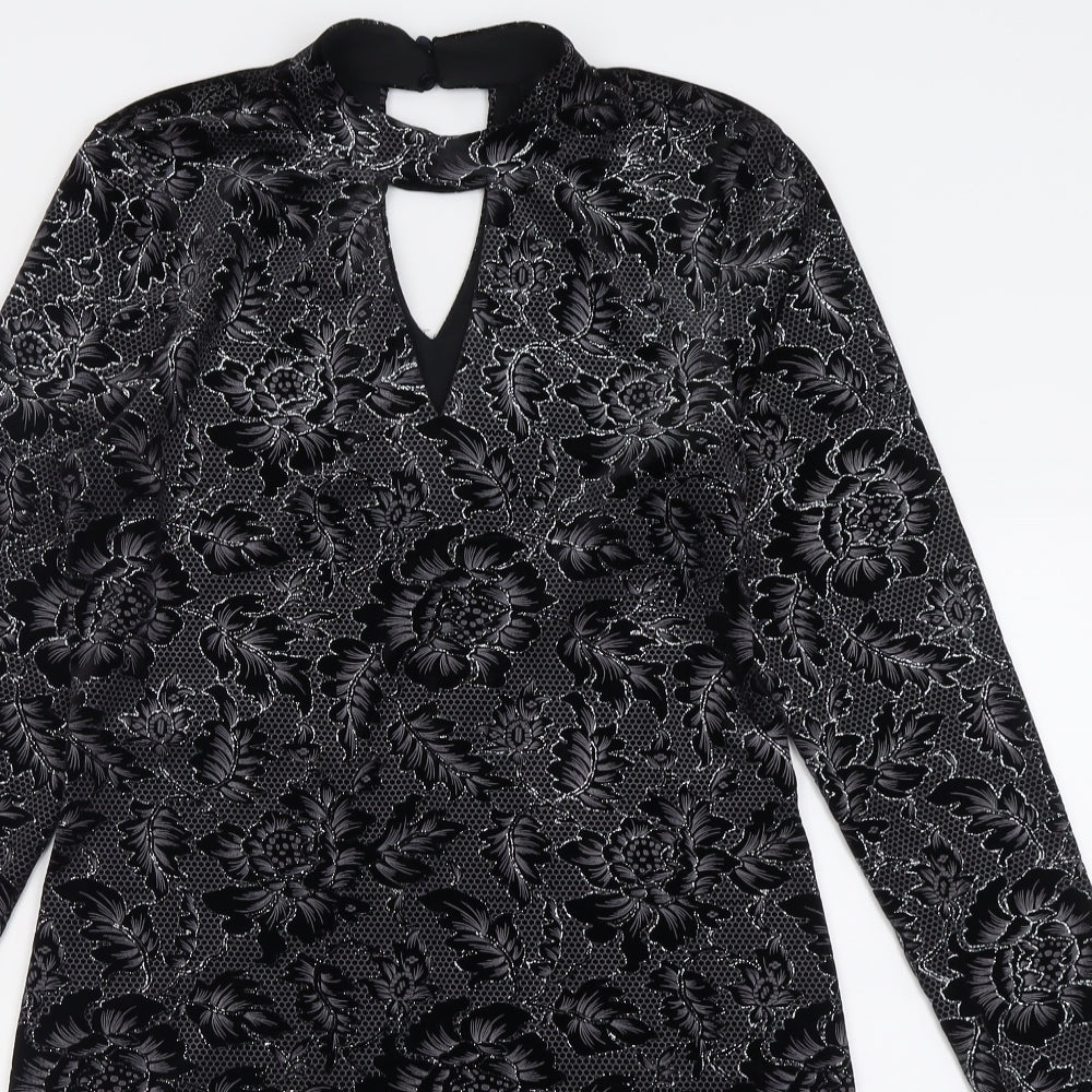 Oasis Womens Black Geometric Polyester A-Line  Size M  Halter Button