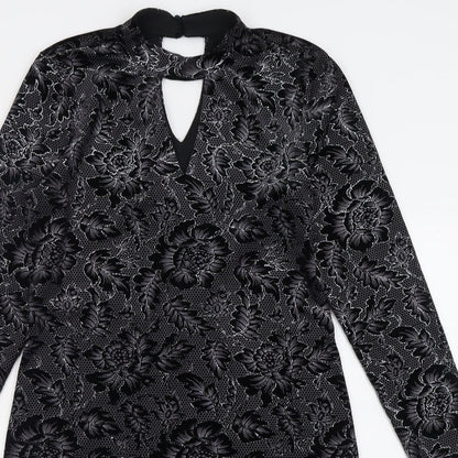 Oasis Womens Black Geometric Polyester A-Line  Size M  Halter Button