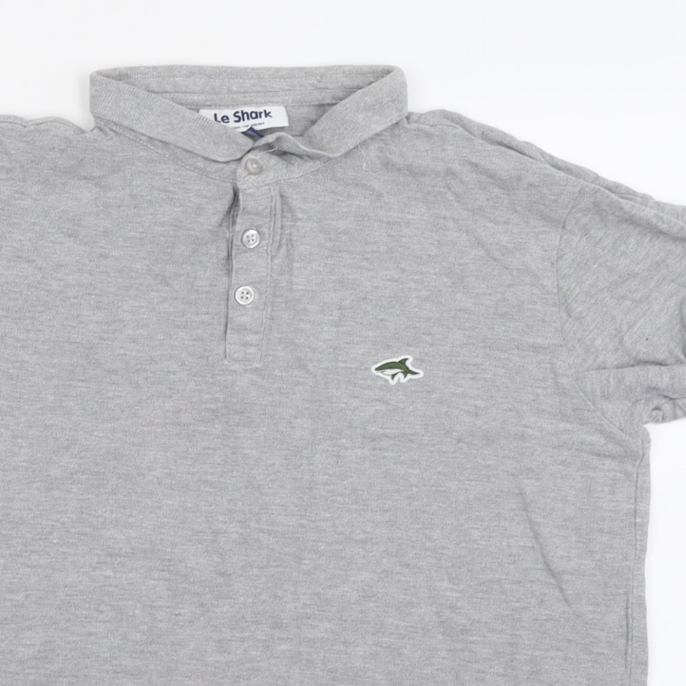 Le shark Mens Grey  Cotton  Polo Size S Collared Button