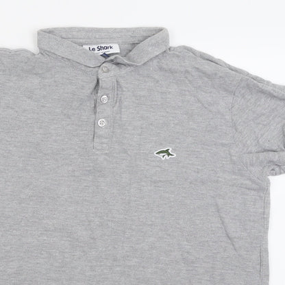 Le shark Mens Grey  Cotton  Polo Size S Collared Button