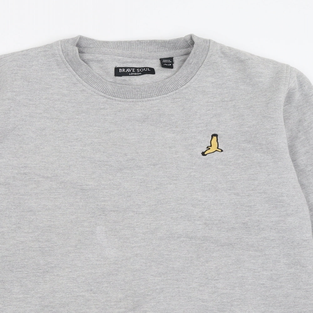 Mens UK Size S Brave Soul Grey Pullover Sweatshirt