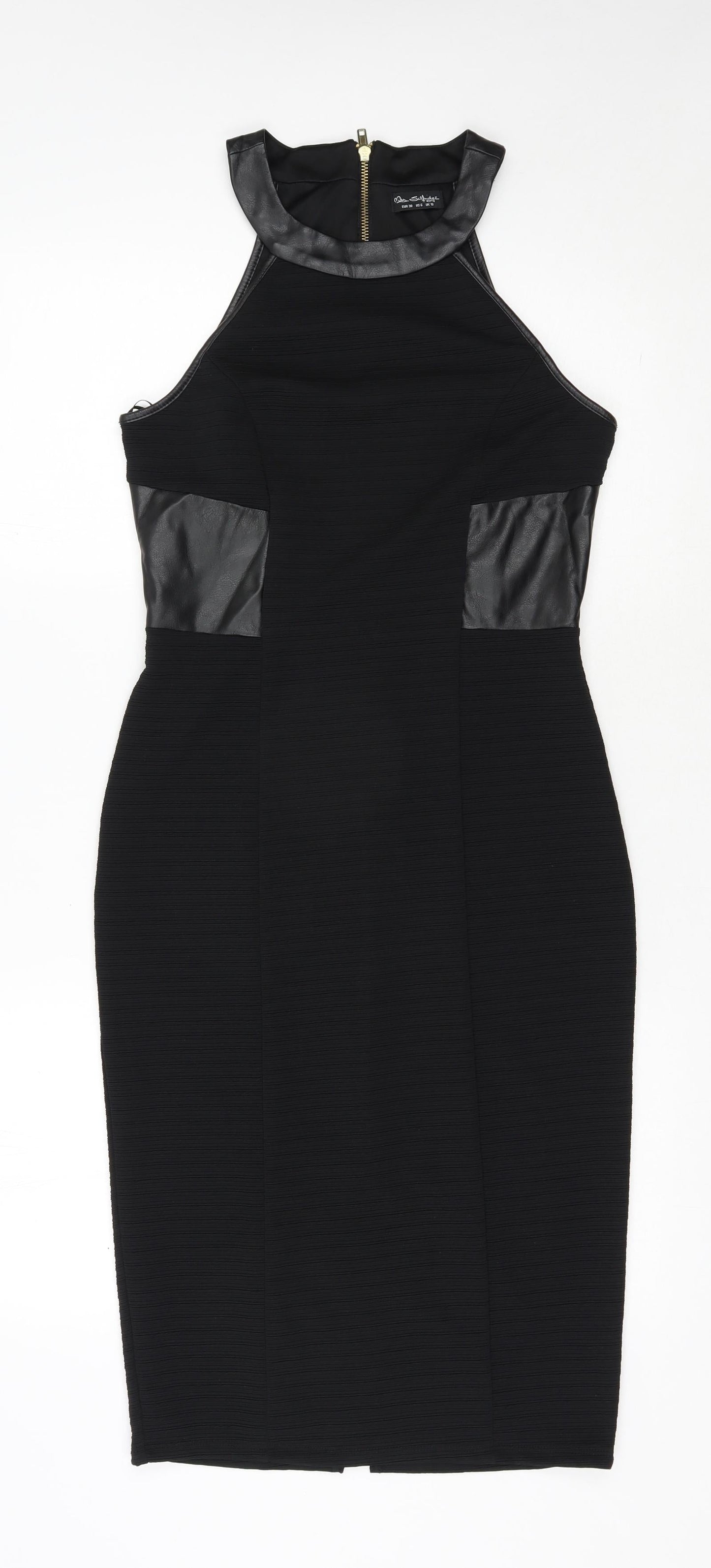 Miss Selfridge Womens Black  Polyester Pencil Dress  Size 10  Round Neck Zip