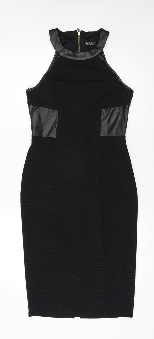 Miss Selfridge Womens Black  Polyester Pencil Dress  Size 10  Round Neck Zip