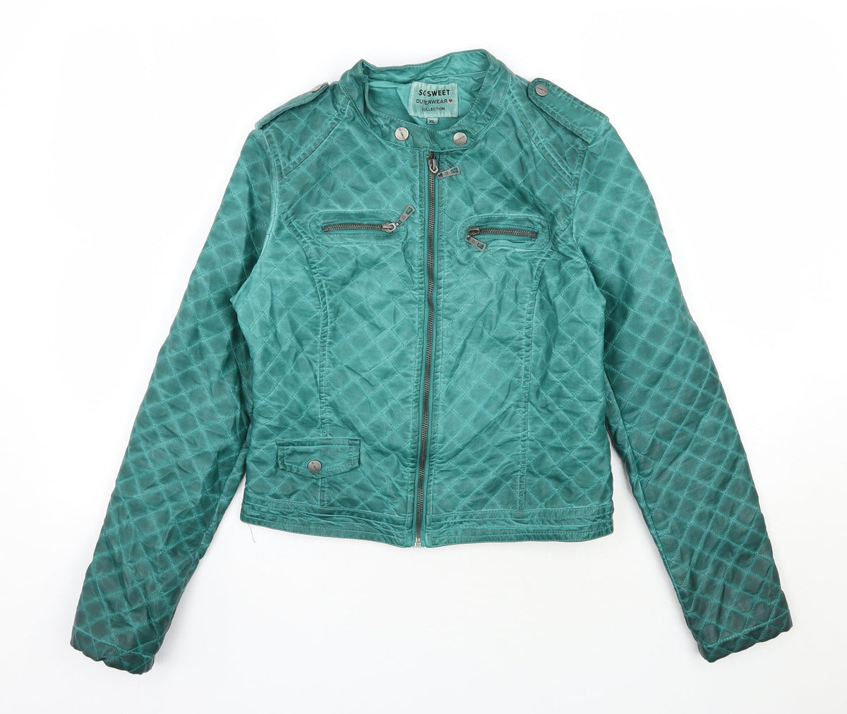 Additional front view of So Sweet women’s green jacket, size XL, zip