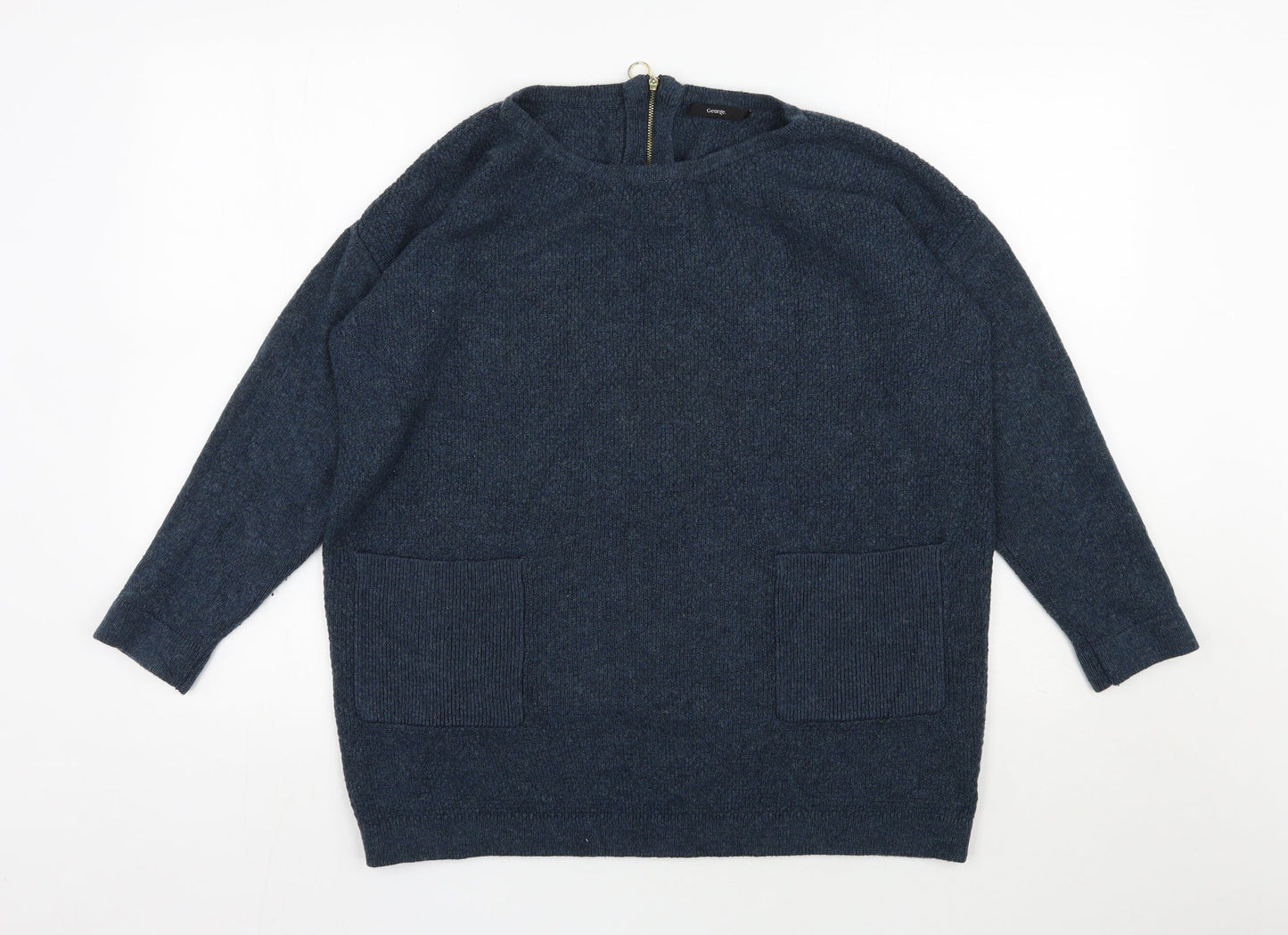 George Womens Blue Scoop Neck  Acrylic Pullover Jumper Size 14