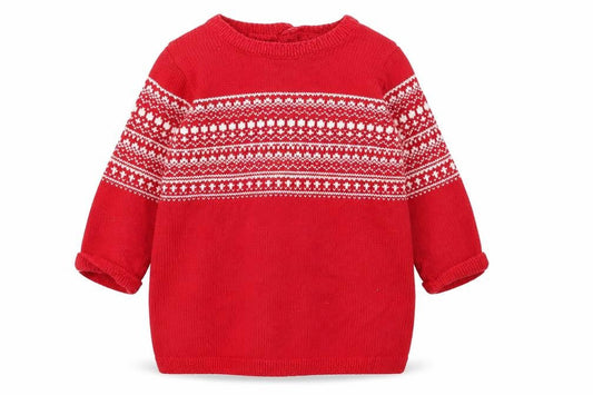 NEXT Girls Red Fair Isle Cotton Tunic Jumper Size 6-9 Months  Pullover