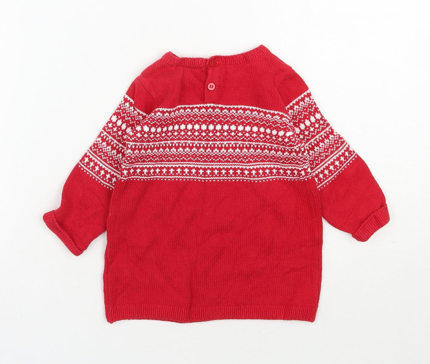 NEXT Girls Red Fair Isle Cotton Tunic Jumper Size 6-9 Months  Pullover
