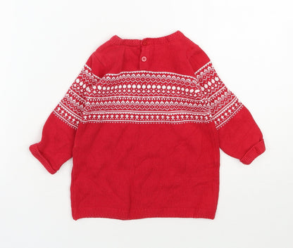 NEXT Girls Red Fair Isle Cotton Tunic Jumper Size 6-9 Months  Pullover