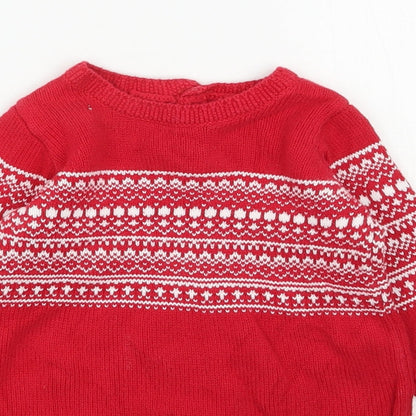 NEXT Girls Red Fair Isle Cotton Tunic Jumper Size 6-9 Months  Pullover