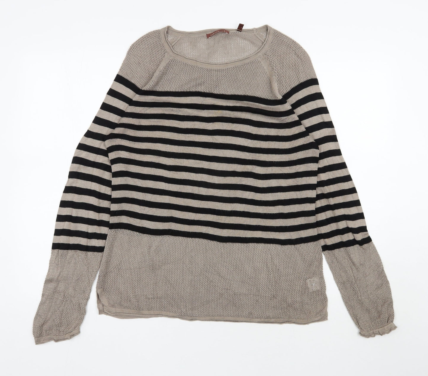 525 america Womens Brown Round Neck Striped Viscose Pullover Jumper Size 14