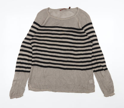 525 america Womens Brown Round Neck Striped Viscose Pullover Jumper Size 14
