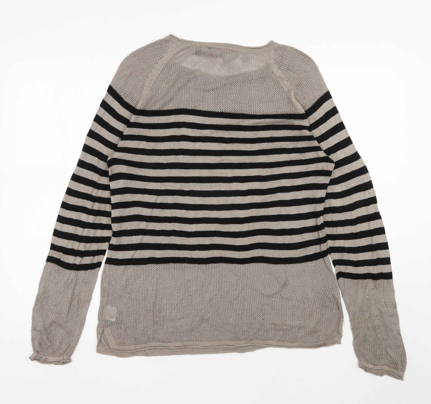 525 america Womens Brown Round Neck Striped Viscose Pullover Jumper Size 14
