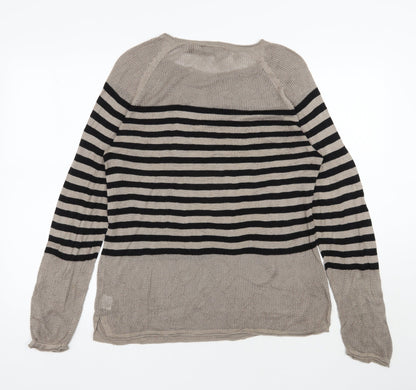 525 america Womens Brown Round Neck Striped Viscose Pullover Jumper Size 14