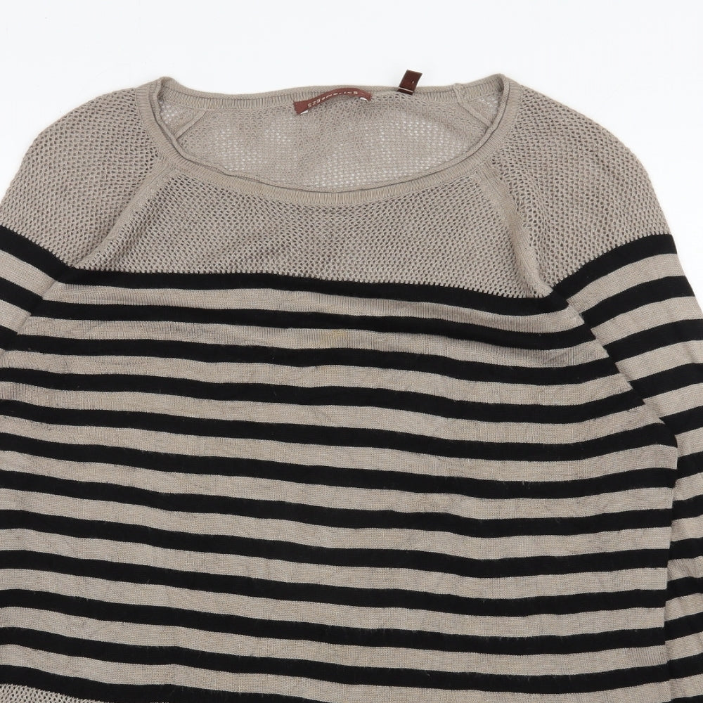 525 america Womens Brown Round Neck Striped Viscose Pullover Jumper Size 14