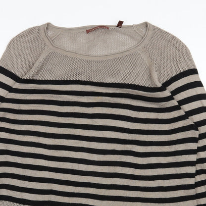 525 america Womens Brown Round Neck Striped Viscose Pullover Jumper Size 14