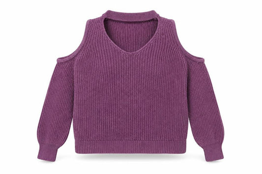 Front view of American Eagle Outfitters women’s purple v-neck nylon jumper, size S, - cold shoulder