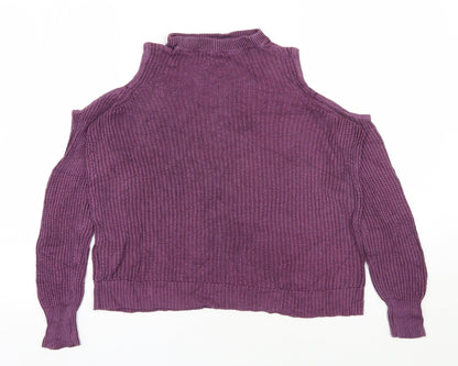 American Eagle Outfitters Womens Purple V-Neck  Nylon Pullover Jumper Size S   - Cold shoulder